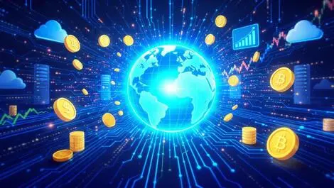 Global financial growth technology platforms globe networks coins investment