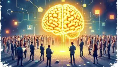 Uk businesspeople concerned over reliance on ai with glowing brain