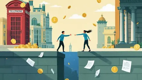 Helping hand bridge gap coins documents uk urban british architecture