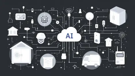 Interconnected smart devices sensors cloud ai network modern graphic