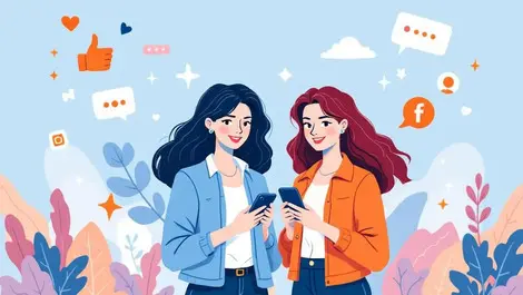 Australian women with smartphones social media icons marketing success