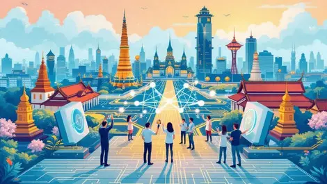 Scientists collaborative ai quantum research southeast asia temples cityscape