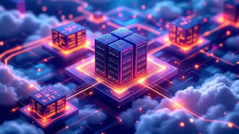 Digital illustration interconnected servers data nodes network patterns cloud center