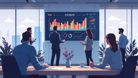 Business professionals collaborating modern office interactive digital screens ai elements