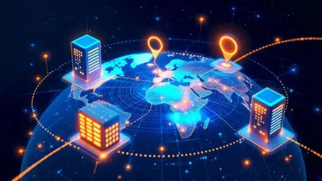 Illustration globe interconnected servers data centers glowing pathways ai processing