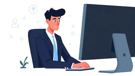 Professional business attire computer job search ai digital icons smart technology