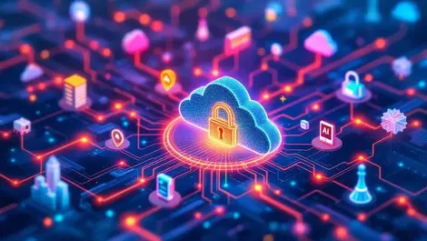 Digital illustration data streams between cloud servers ai icons us europe