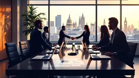 Modern london boardroom ai teams handshake corporate meeting