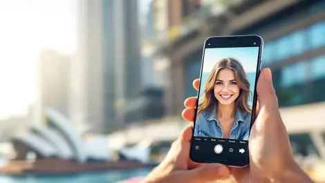 Australian user editing photo android outdoors sydney opera house