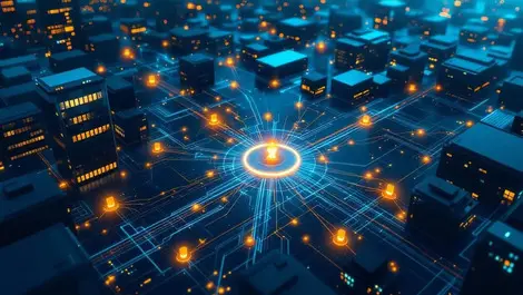 Cinematic glowing network compromised node third party threats