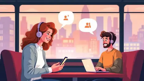 British office and bus commuter using friendly ai assistants