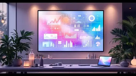 Beauty retail office data streams to home devices realistic scene