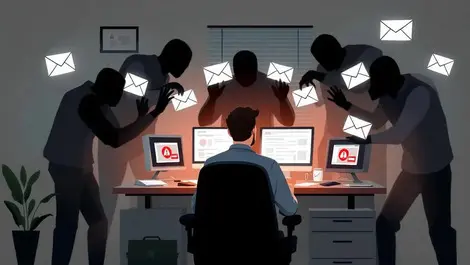 Uk small office owner cyber breach email identity fraud illustration