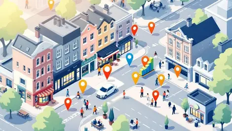 Uk high street isometric retail data pins charts site selection